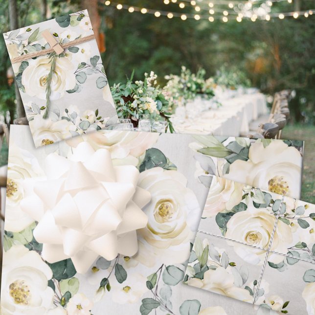 Hoja De Papel De Regalo Creamy White Peony y Silver Eucalyptus Greenerener (Subido por el creador)