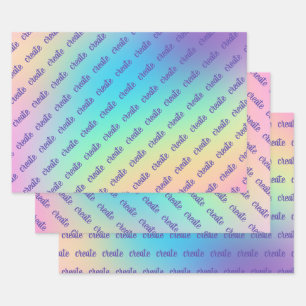 Hoja De Papel De Regalo "Crear" degradado de arcoiris pastel