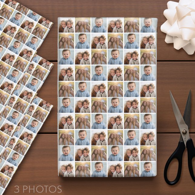 Hoja De Papel De Regalo Crear un Collage de fotos Personalizado con 3 foto (Custom Photo Wrapping Paper - Add a Photo Collage)