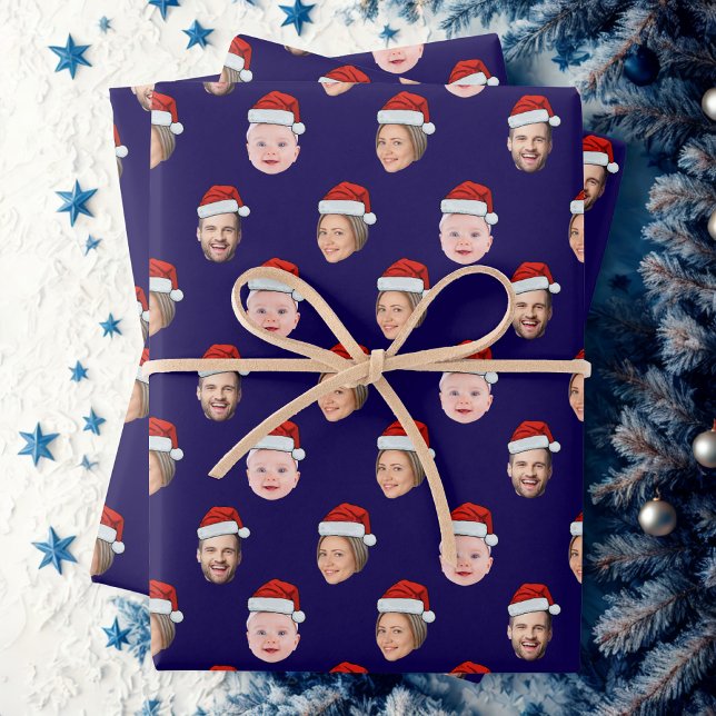Hoja De Papel De Regalo Create Your Own Santa Hat Face 3 Photo Blue (Subido por el creador)