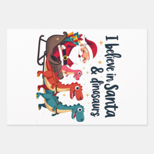 Hoja De Papel De Regalo cree en Santa y los dinosaurios (Santa Elena