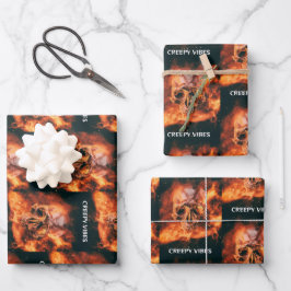 Hoja De Papel De Regalo Creepy Vibes. Flaming skull in space