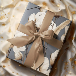 Hoja De Papel De Regalo Crema Botánica y Jardín de Flor de Azul Polvorient