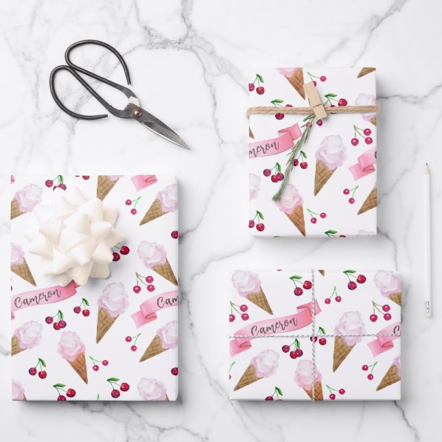Hoja De Papel De Regalo Crema personalizada de hielo de cerezo capilar ros (Anverso)