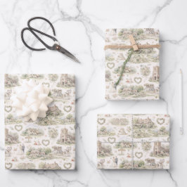 Hoja De Papel De Regalo Crema Suave Boda Village Inglés Acuarela