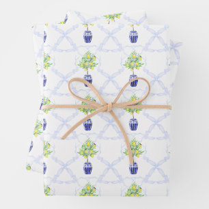 Hoja De Papel De Regalo Crestón Monograma de Limonero en Acuarela