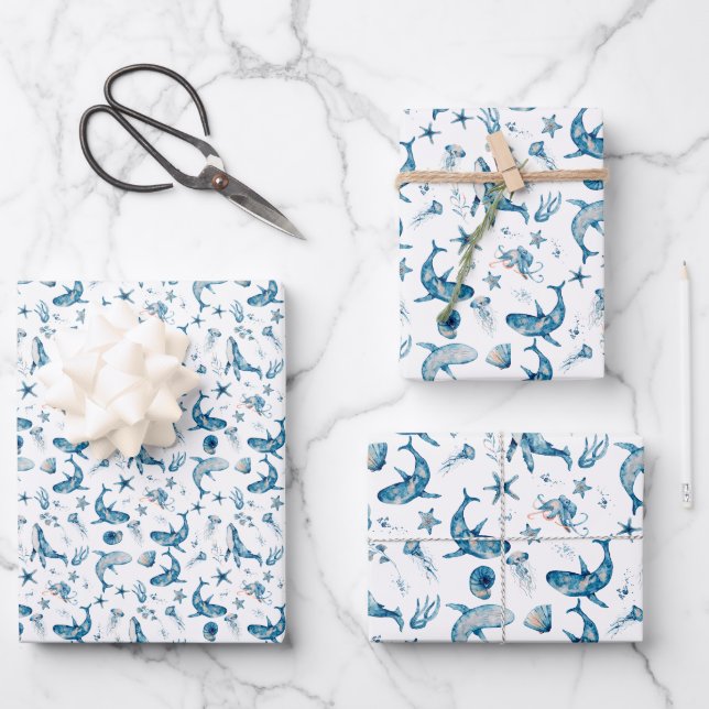 Hoja De Papel De Regalo Criaturas del mar (Anverso)