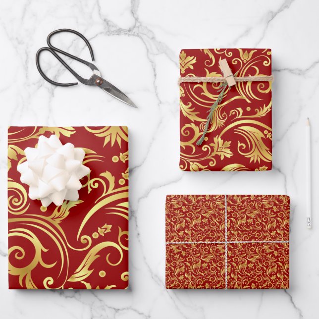 Hoja De Papel De Regalo Crimson y oro (Anverso)