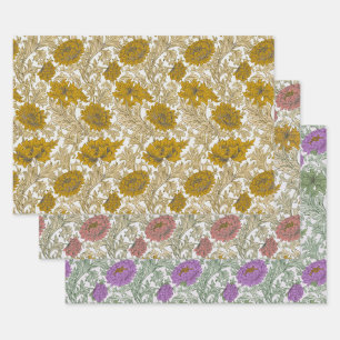 Hoja De Papel De Regalo Crisantemo Floral Dorado Rojo William Morris