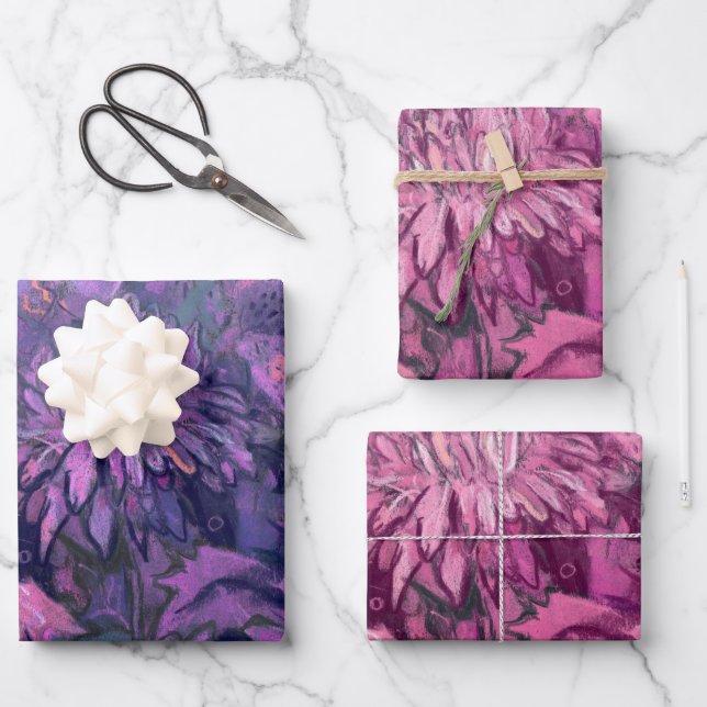 Hoja De Papel De Regalo Crisantemo Flores Pintando Floral Rosa Violeta (Anverso)