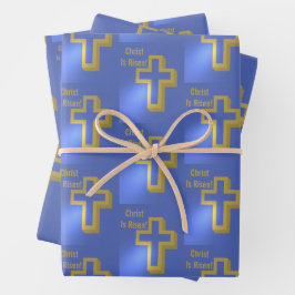 Hoja De Papel De Regalo Cristo es el patrón de Risen la Cruz de Oro Azul