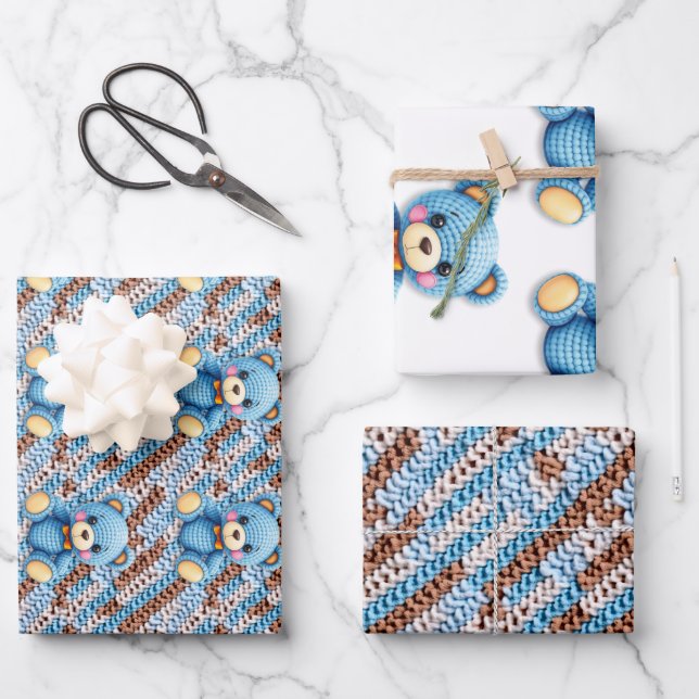 Hoja De Papel De Regalo Crochet Teddy Bear Baby Shower (Anverso)