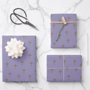 Hoja De Papel De Regalo Cruces de Madera sobre Gris Claro-Púrpura