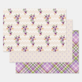 HOJA DE PAPEL DE REGALO CRUCES DE PASCUA PURPURA Y LAVANDA FLOR DE ACUAREL