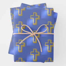 Hoja De Papel De Regalo Cruz Dorada Cristiana Religiosa Pascua Azul Lilac