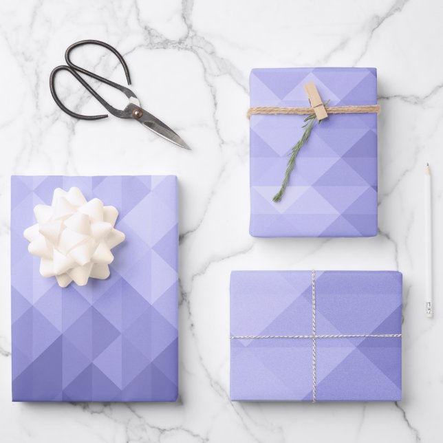 Hoja De Papel De Regalo Cuadrados geométricos de triángulo violeta púrpura (Anverso)