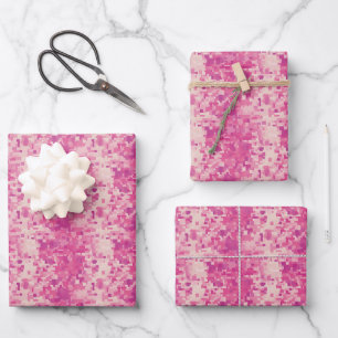 Hoja De Papel De Regalo Cuadrados y rectángulos abstractos rosa / marfil