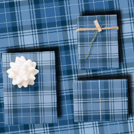 Hoja De Papel De Regalo Cuadro Escocés Azul Invernal Elegante Sin Género