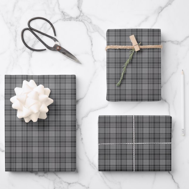 Hoja De Papel De Regalo Cuadro Escocés Gris (Anverso)