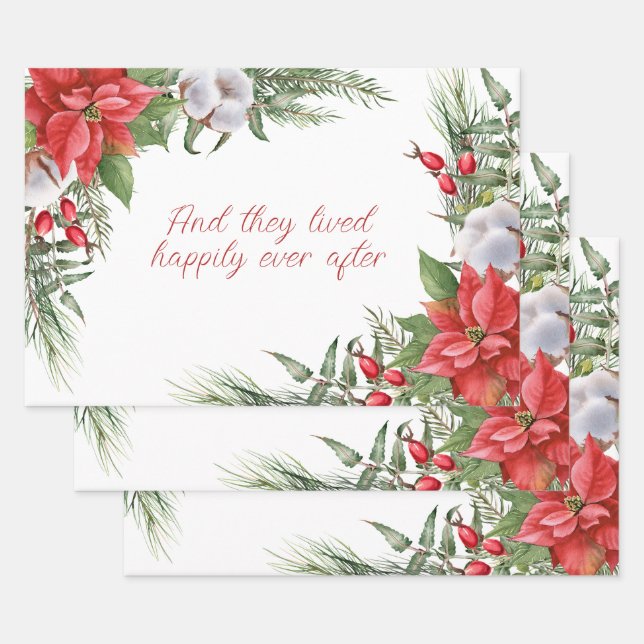 Hoja De Papel De Regalo Cuadro personalizado de Nochebuena con poinsettia  (Set)