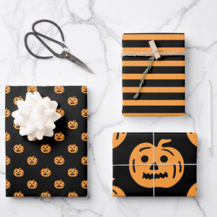 Hoja De Papel De Regalo Cuadros calabazas mixtas Halloween 
