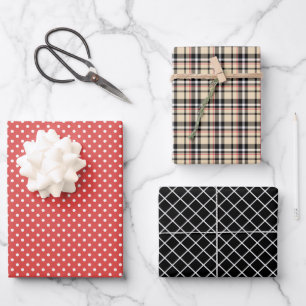 Hoja De Papel De Regalo Cuadros Clásicos Rayas Negro Blanco Lunares