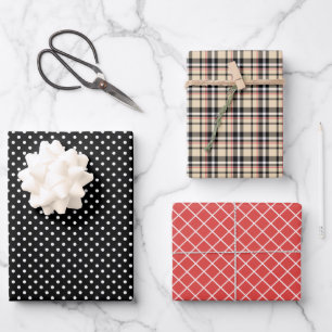 Hoja De Papel De Regalo Cuadros Clásicos Rayas Negro Blanco Lunares