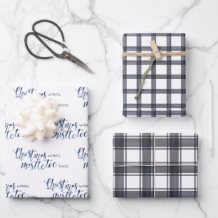 Hoja De Papel De Regalo Cuadros de Carbón y Escritura de Deseos de Navidad
