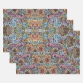 Hoja De Papel De Regalo Cuadros de color de agua de los jardines de flores