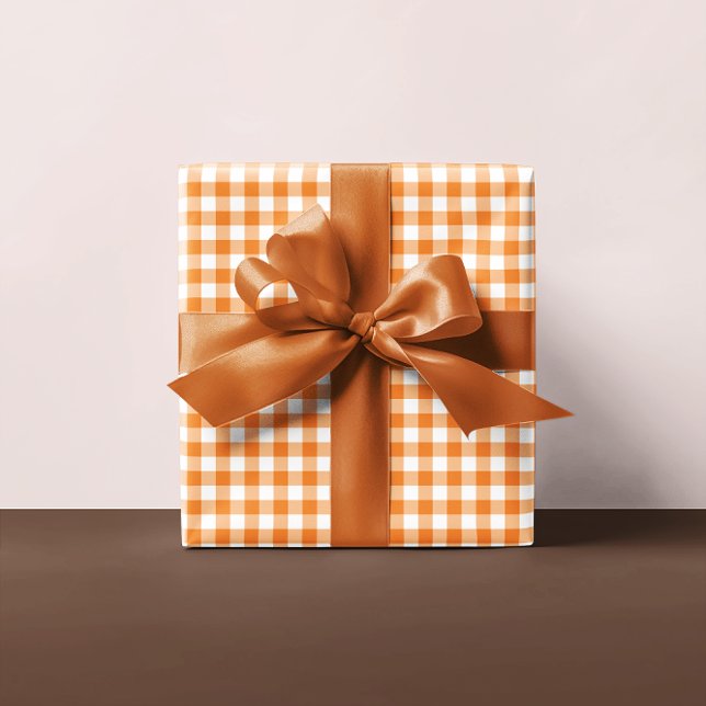 Hoja De Papel De Regalo Cuadros de gingham naranja multi (Orange and White Gingham - Country Farmhouse Theme)