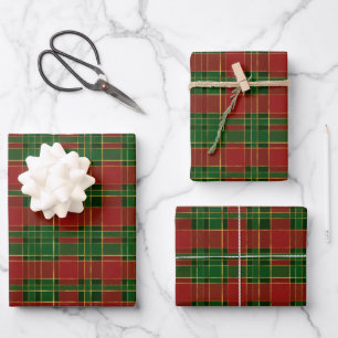 Hoja De Papel De Regalo Cuadros de Navidad rojos verdes dorados tradiciona