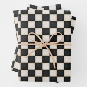 Hoja De Papel De Regalo Cuadros negros y blancos antiguos