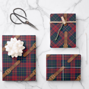Hoja De Papel De Regalo Cuadros rojos navideños con hebillas