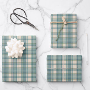 Hoja De Papel De Regalo Cuadros Verdes Azules Beige Cumpleaños Hombres Día