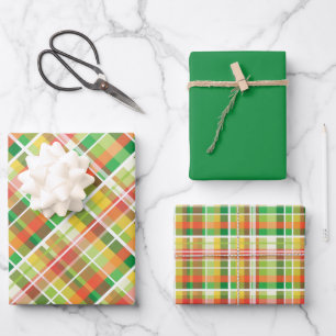 Hoja De Papel De Regalo Cuadros verdes, naranjas, amarillos, oliva, mocha 