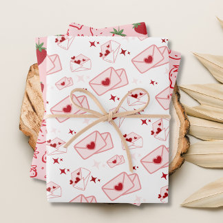 Hoja De Papel De Regalo Cubierta rosada y fresas
