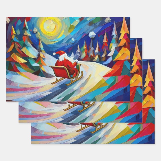 Hoja De Papel De Regalo Cubism Santa Christmas Holiday  (Set)