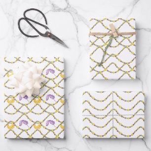 Hoja De Papel De Regalo Cuentas de Mardi Gras con acuarela