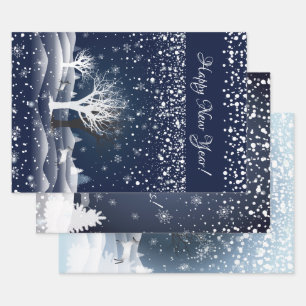 Hoja De Papel De Regalo Cuento de Hadas de Noche de Navidad. Bosque de Fan