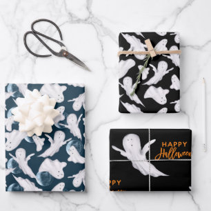 Hoja De Papel De Regalo Cuidada acuarela Halloween Ghosts