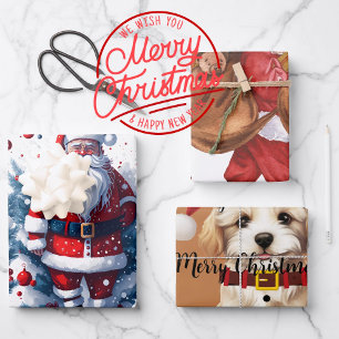 Hoja De Papel De Regalo Cuidada acuarela Santa Claus Regalo de Navidades r
