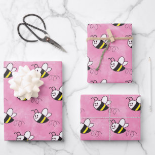 Hoja De Papel De Regalo Cuidada Color de agua del patrón de abejas pequeño