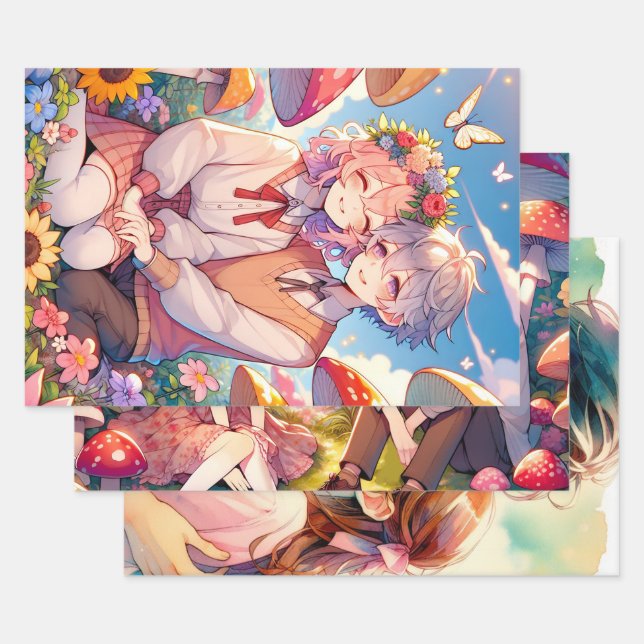 Hoja De Papel De Regalo Cuidada Pareja Anime Whimsical Romántica (Set)
