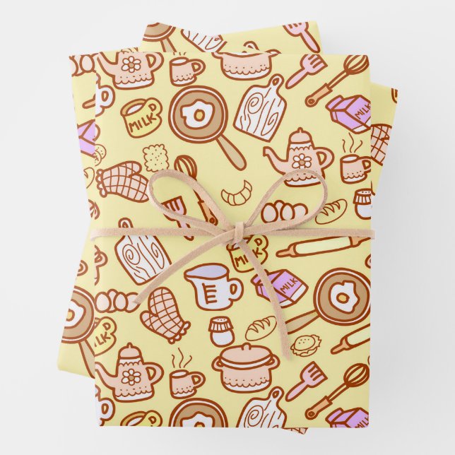 Hoja De Papel De Regalo Cuidada utensilios de cocina amarillo (In situ)