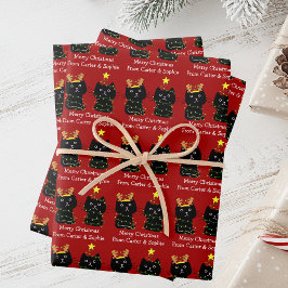 Hoja De Papel De Regalo Cuidado Dos Gatos Feliz Navidad Luces Personalizad