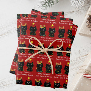Hoja De Papel De Regalo Cuidado Dos Gatos Feliz Navidad Luces Personalizad