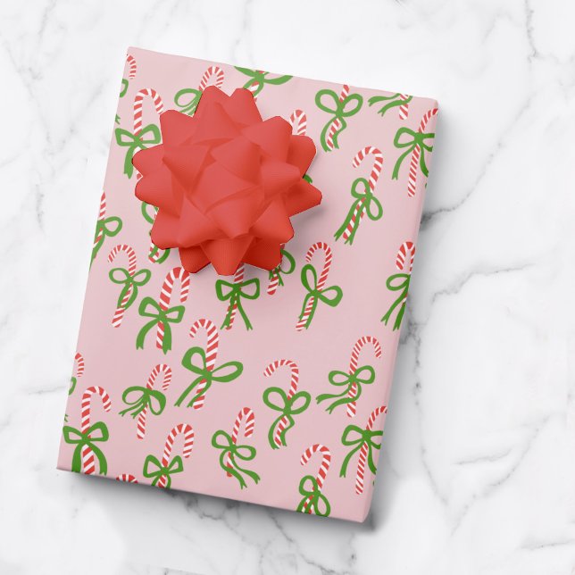 Hoja De Papel De Regalo Cuidados Navidades Candy Canes Navidad Festividad  (Cute Christmas Candy Canes Xmas Holiday Pink Wrapping Paper Sheets
)
