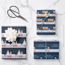 Hoja De Papel De Regalo Cuidados Snowmen Feliz Árbol de Navidad Nieve
