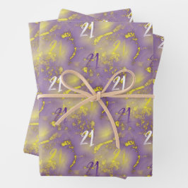 Hoja De Papel De Regalo Cumpleaños 21 Elegante de Color Púrpura y Dorado F
