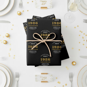 Hoja De Papel De Regalo Cumpleaños 40 nacido en 1986 Agregar nombre negro 